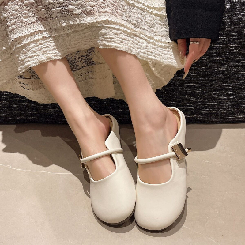 Temperament Wild Square Buckle Toe Cap Semi Slipper Soft Bottom Internet-famous Outdoors Slip-on foto 2