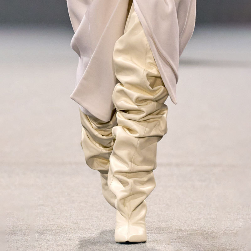 Catwalk Pleated Over-the-knee Boots Female Pointed Toe Wedge High-heel Boots foto 5