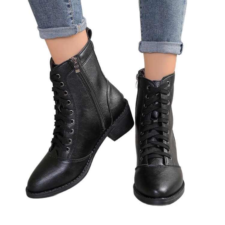 British Style Women's Casual Trend High-top Zipper Fashion Leather Boots foto 5