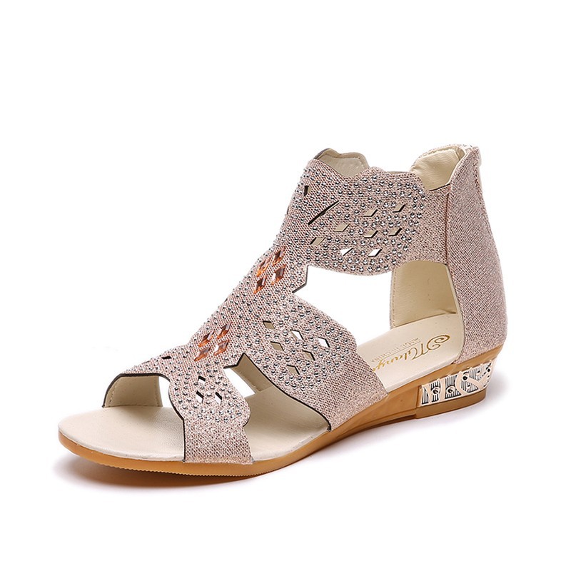 Summer New Fashion Flat Casual Open Toe Rhinestone Hollow Sandals For Women foto 5