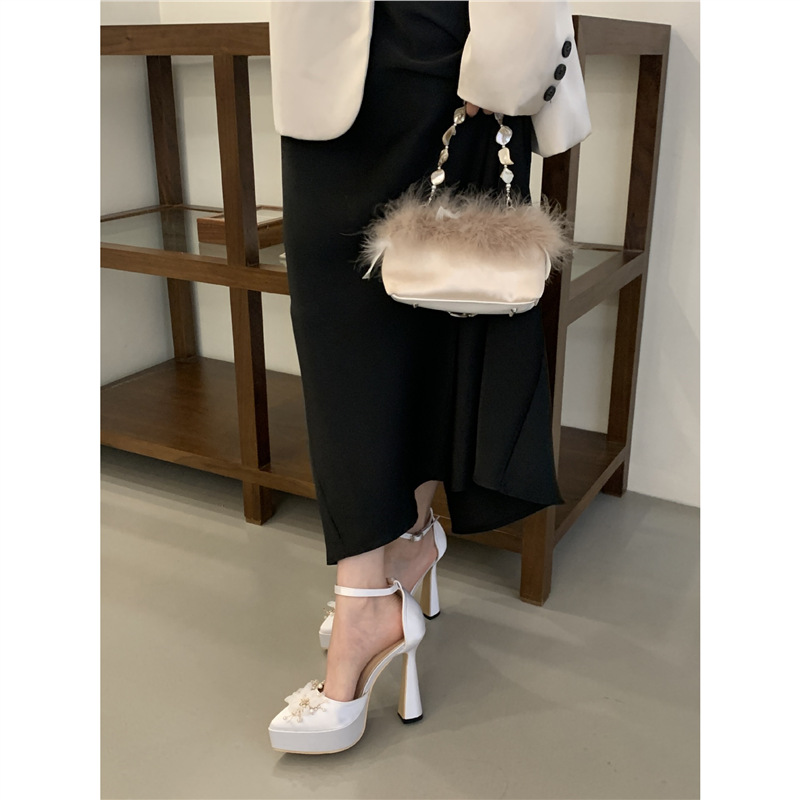 Women's Chunky Heel Waterproof Platform Silk High Heels foto 3