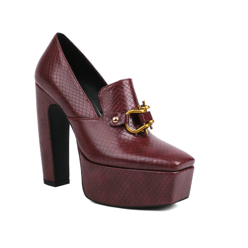 Women's Snake-print Block-heel Shoes With A Square Toe And Chunky Heel foto 3