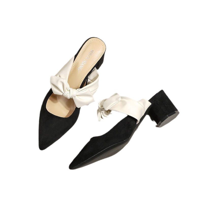 Chunky-heeled Pointed-toe French-style Soft High Heels foto 2