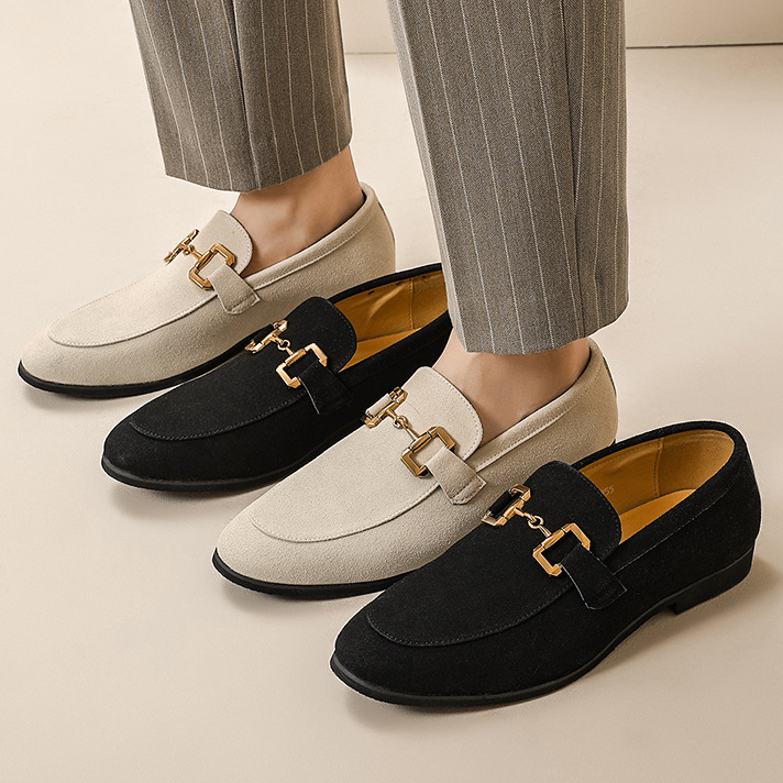 Mens Casual Leather Shoes With Metal Buckles foto 2