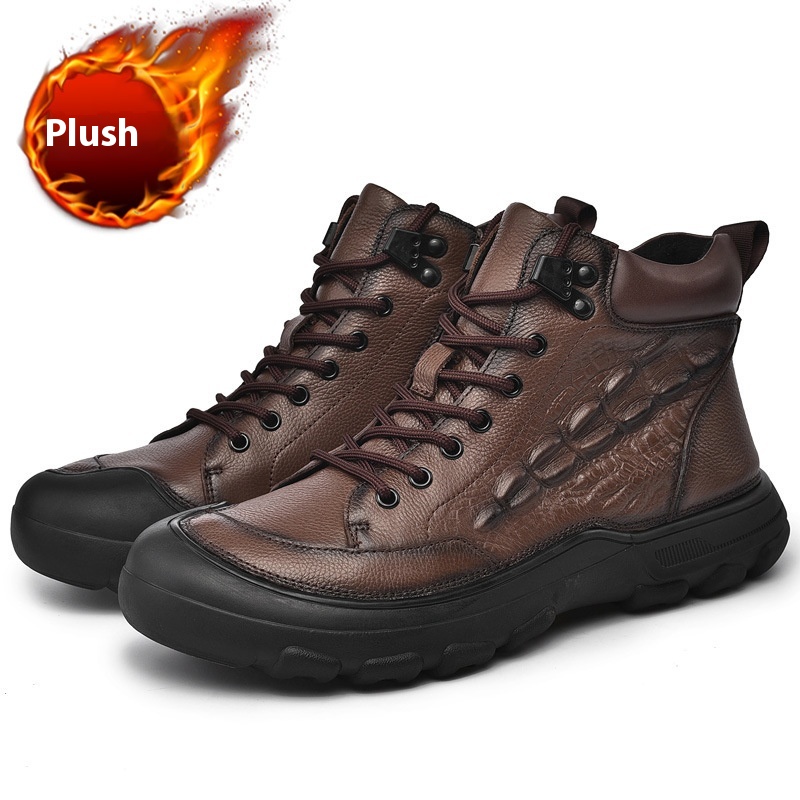 Top Layer Cowhide High-top Men's Martin Boots With Zipper Non-slip Wear-resistant foto 5