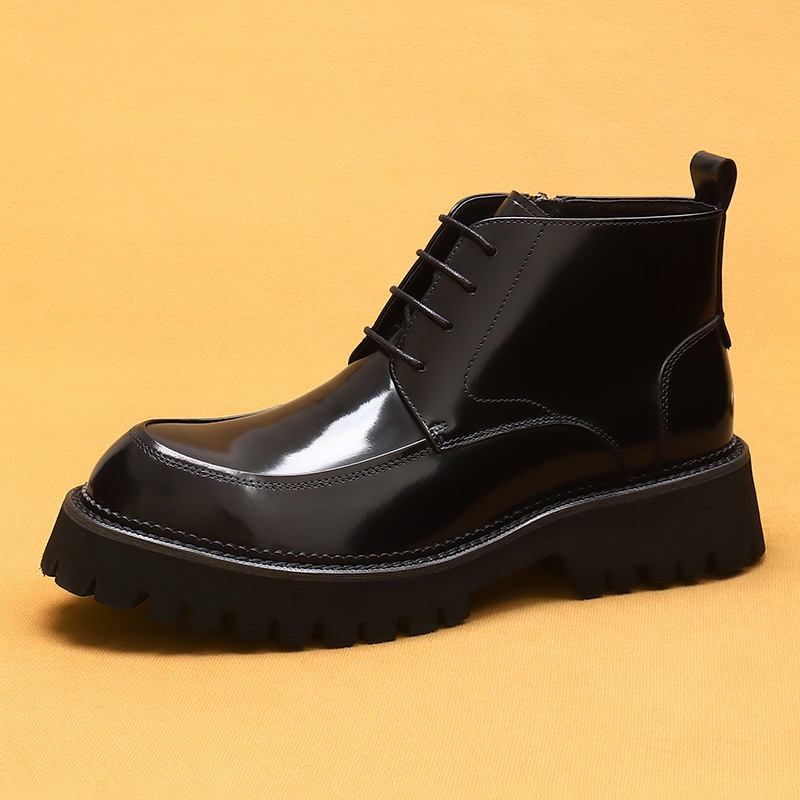 Martin Boots Leather Zipper Patent Leather Glossy British Platform Ankle Boots foto 5