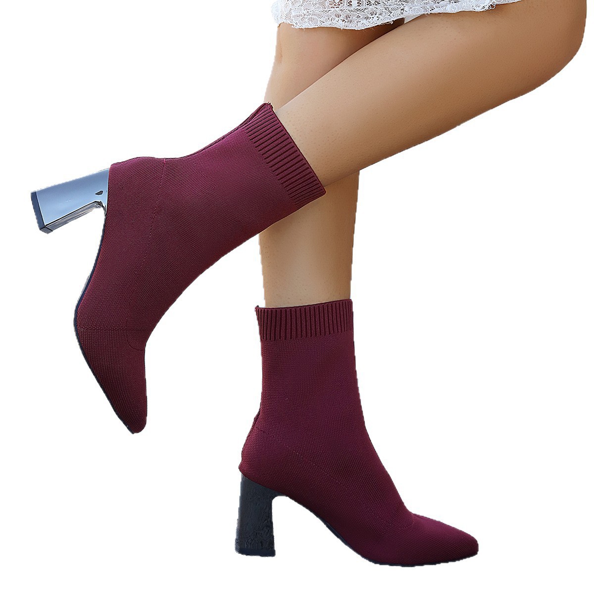Plus-size Slimming Fly-knit High-heel Fashion Boots foto 3