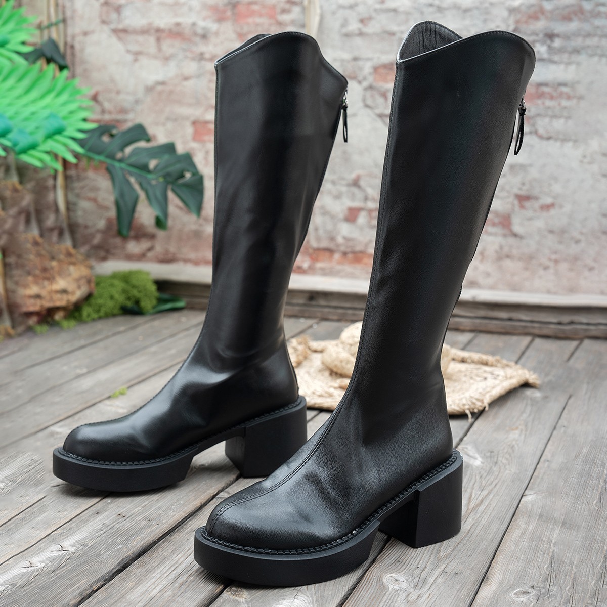 Chunky Heeled Figure Flattering European And American Style Knee High Boots foto 5