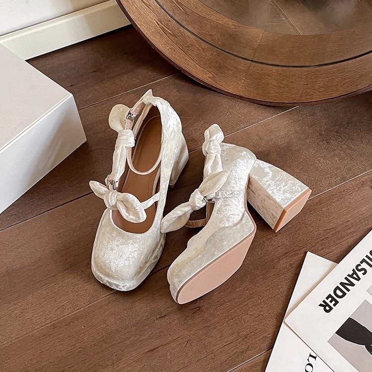 Gentle Chunky Heel Waterproof Platform High Heels Bow Pumps foto 3