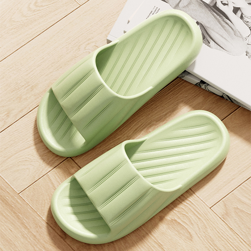 Fashion Solid Color Striped Home Slippers Summer Thick Bottom Non-slip Bathroom Slipper Women Men Couples Shoes foto 2
