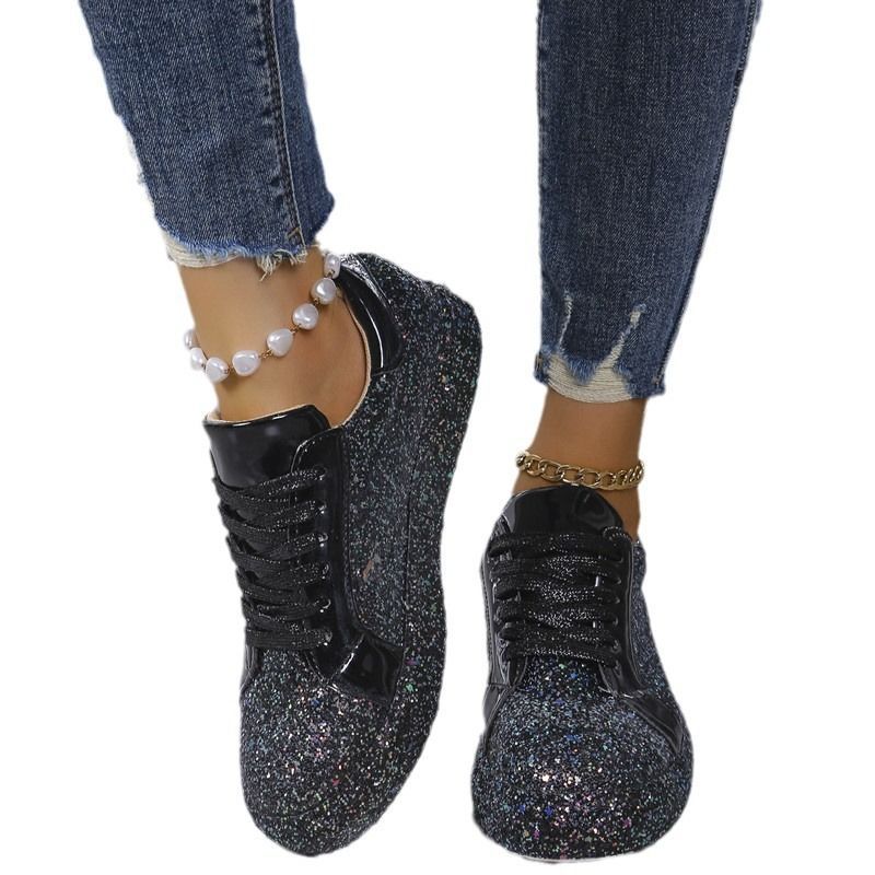 Plus Size Sequins Casual Fashion Shoes Women Front Lace Up Sneaker Women foto 4