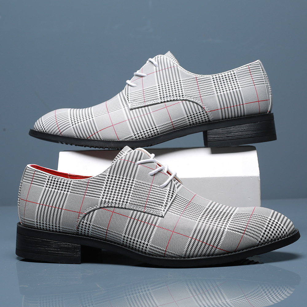 Men's Fashion Business Casual All-match Leather Shoes Lace-up Stripes foto 3