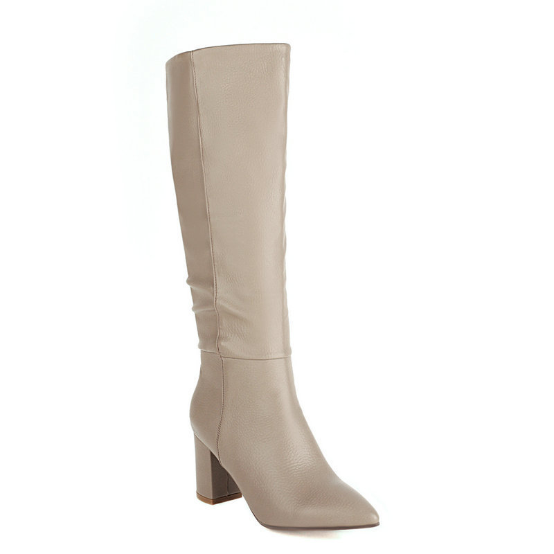 Womens Fleece-Lined Mid-Calf Pointed-Toe Chunky-Heel Boots foto 3