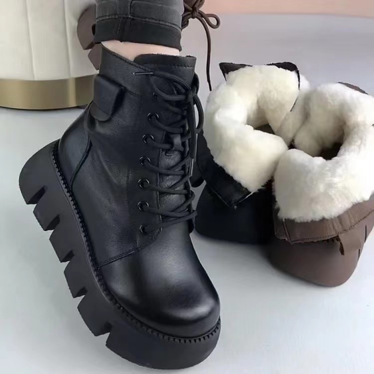 Womens Soft-leather Fleece-lined Extra-thick Insulated Snow Boots foto 3