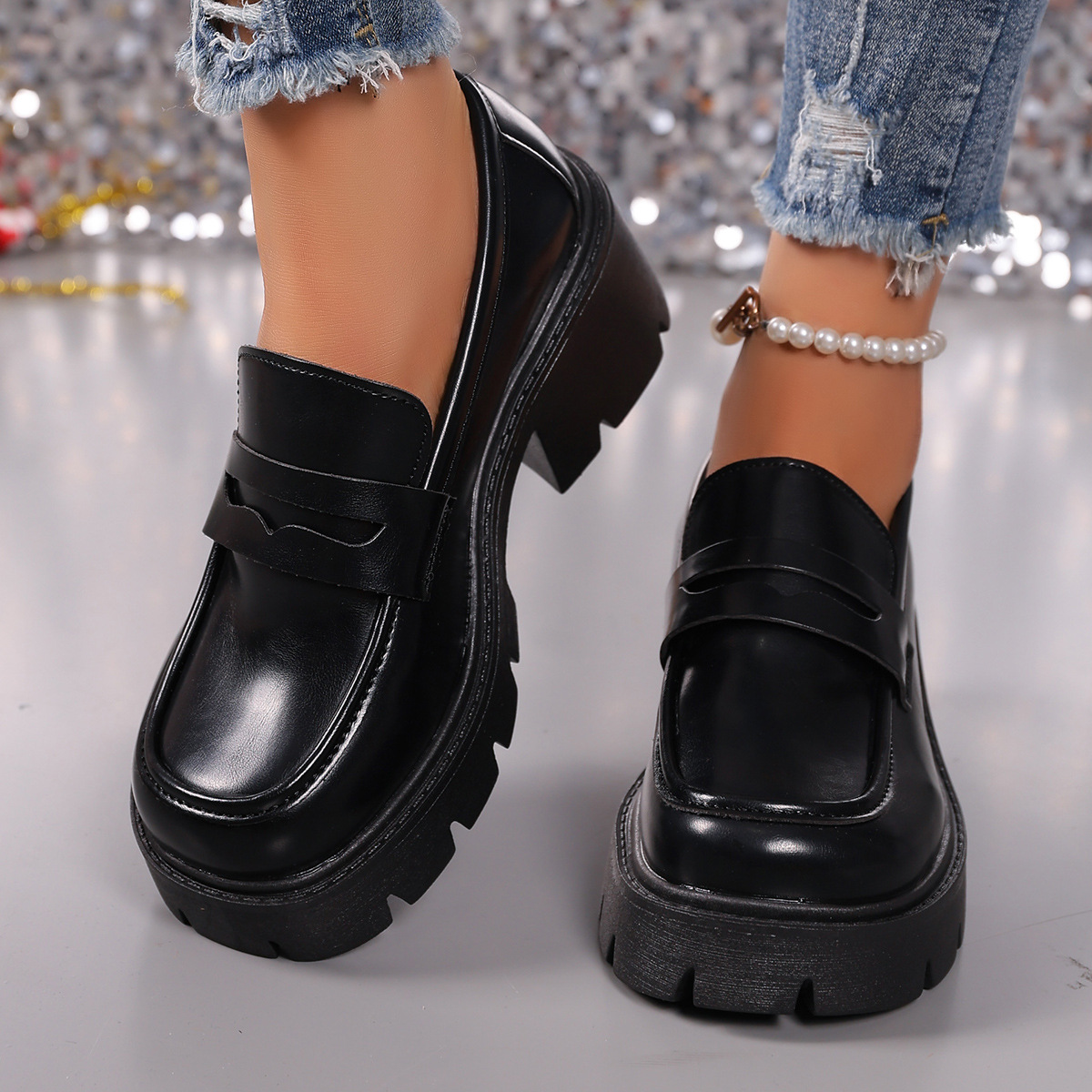 All-Match Platform Leather Shoes One Pedal Shoes foto 5