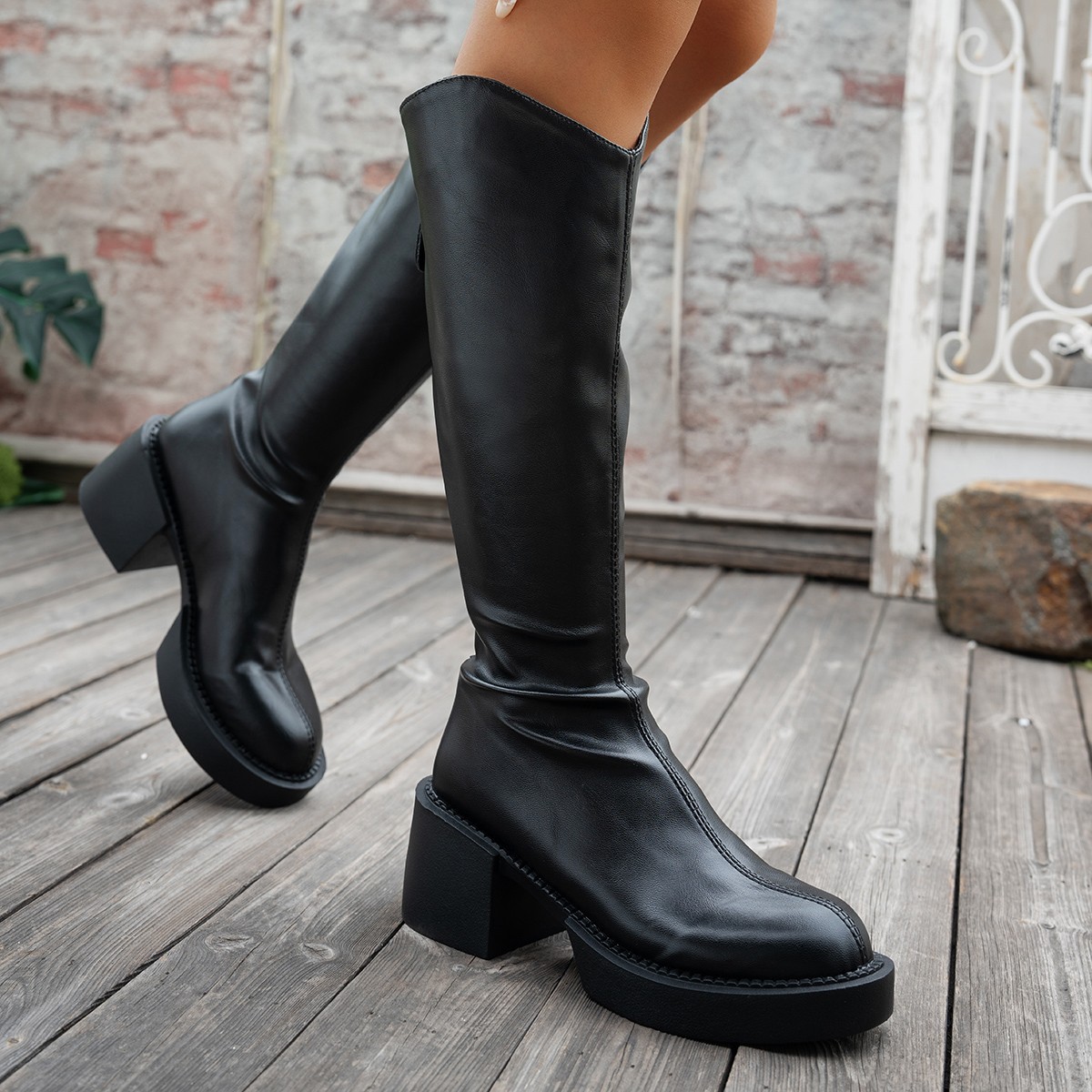 Chunky Heeled Figure Flattering European And American Style Knee High Boots foto 3