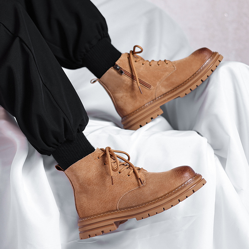 High-top Leather Shoes Leather Zipper Short Boots foto 3