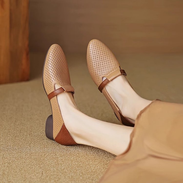 French-style Color-Block Elegant Soft Leather Low-Heel Womens Pumps foto 3