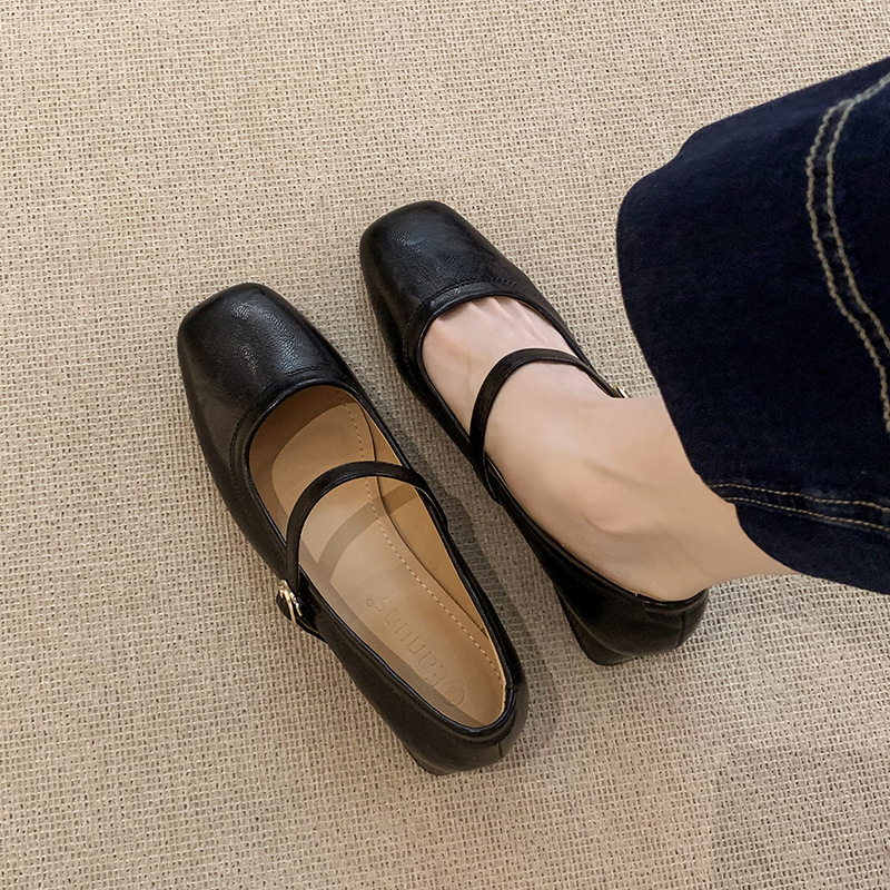 Chunky-heeled Square-toe Slingback Versatile Mid-heel Womens Shoes