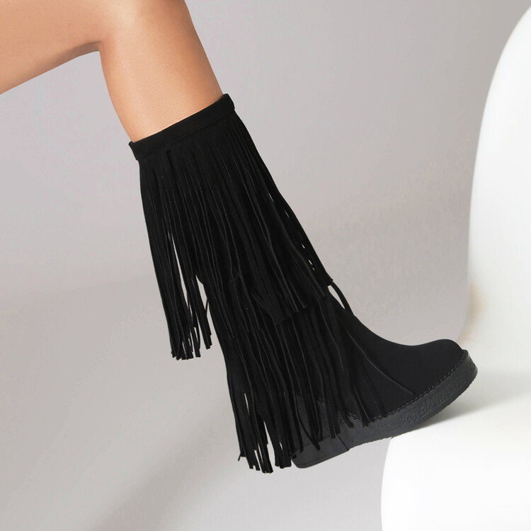 AutumnWinter Tassel Thick-Soled High-Heel Wedge Retro Fashion Womens Boots foto 3