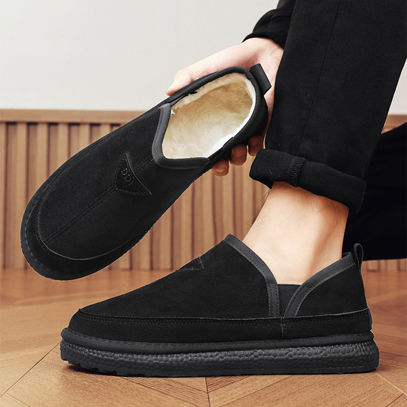 V-cut Fleece Snow Boots Winter Warm Round-toed Suede Ankle Boot Fashion Simple Non-slip Flat Cotton Shoes For Men foto 3