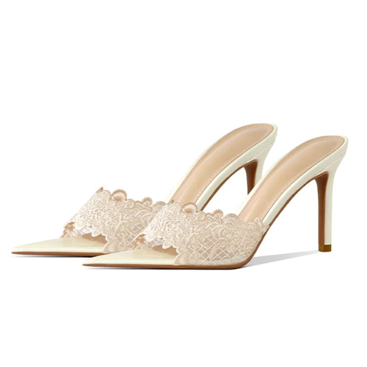 Pointed-toe Stiletto Heel Lace Slippers foto 3
