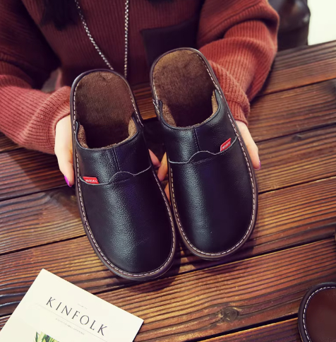 Pure Leather Thermal Cotton Slippers Couple Household Cowhide Waterproof foto 3