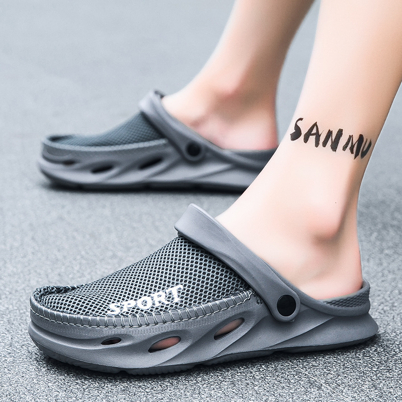 Mesh Sandals Half Pack Casual Bird's Nest Hole Shoes Men's Beach Lazy Half Slippers Plus Size foto 5