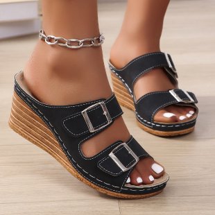Women's Outer Wedge Belt Buckle Beach Slippers foto 4