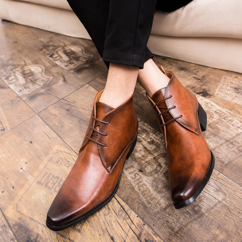 British Men High-top Leather Shoes Pointed Toe foto 2