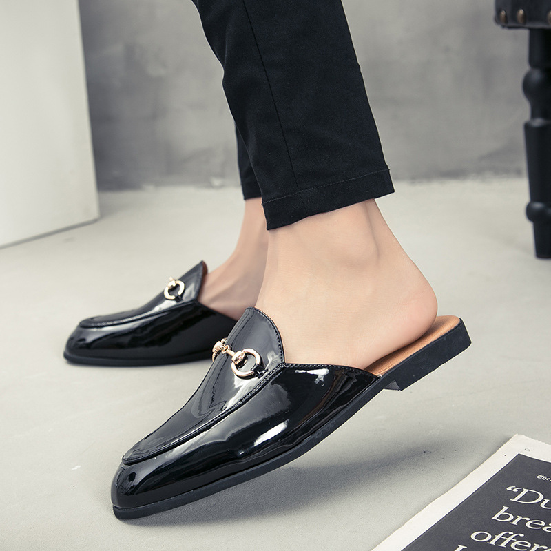Summer Men's Bright Leather Semi-slipper Sandals foto 2