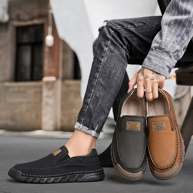 Men's Leather Shoes Hand-stitched Casual foto 3