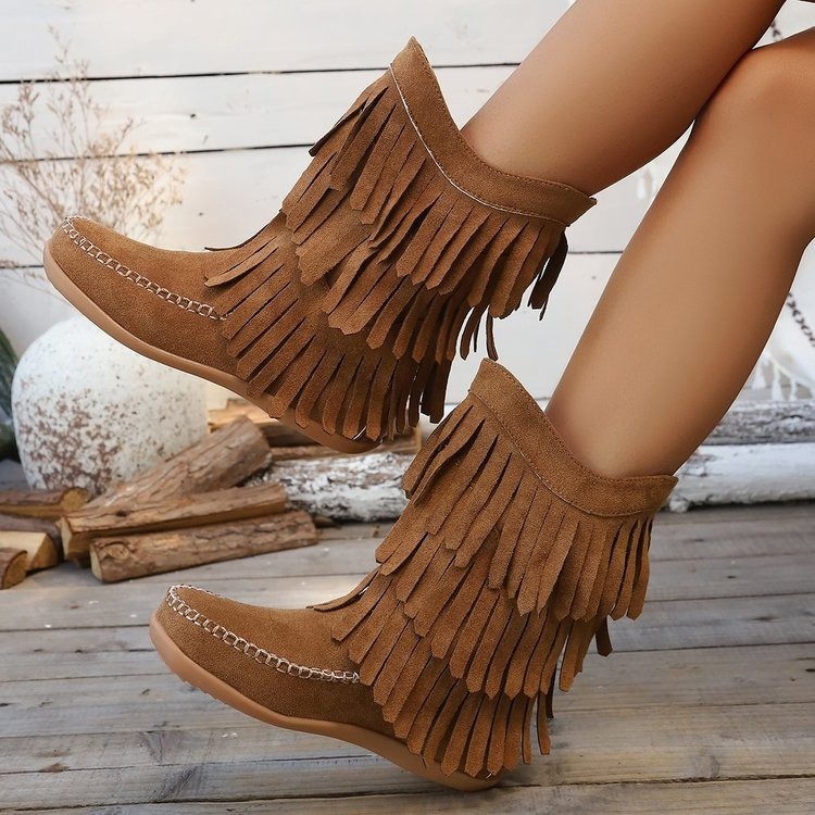Plus Size Retro Tassel Mid-calf Heel Martin Boots foto 4