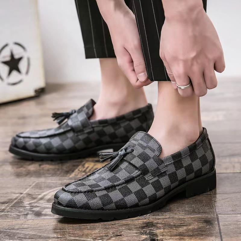 Men's Plaid Leather Shoes Korean Casual Shoes foto 2