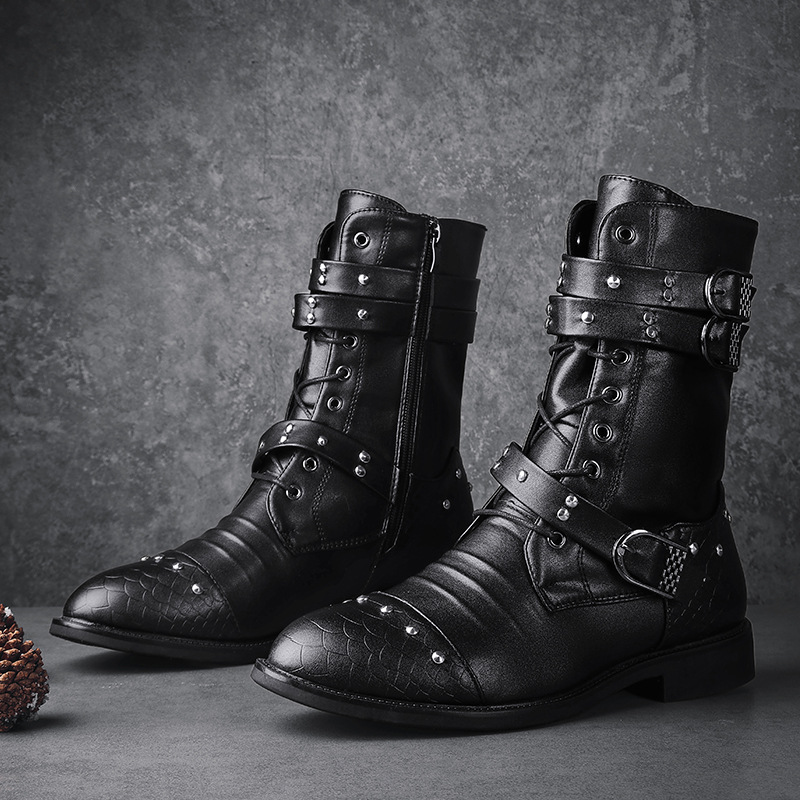 Middle Tube Leather Boots Ceremonial Motorcycle Men's Martin Performance foto 3