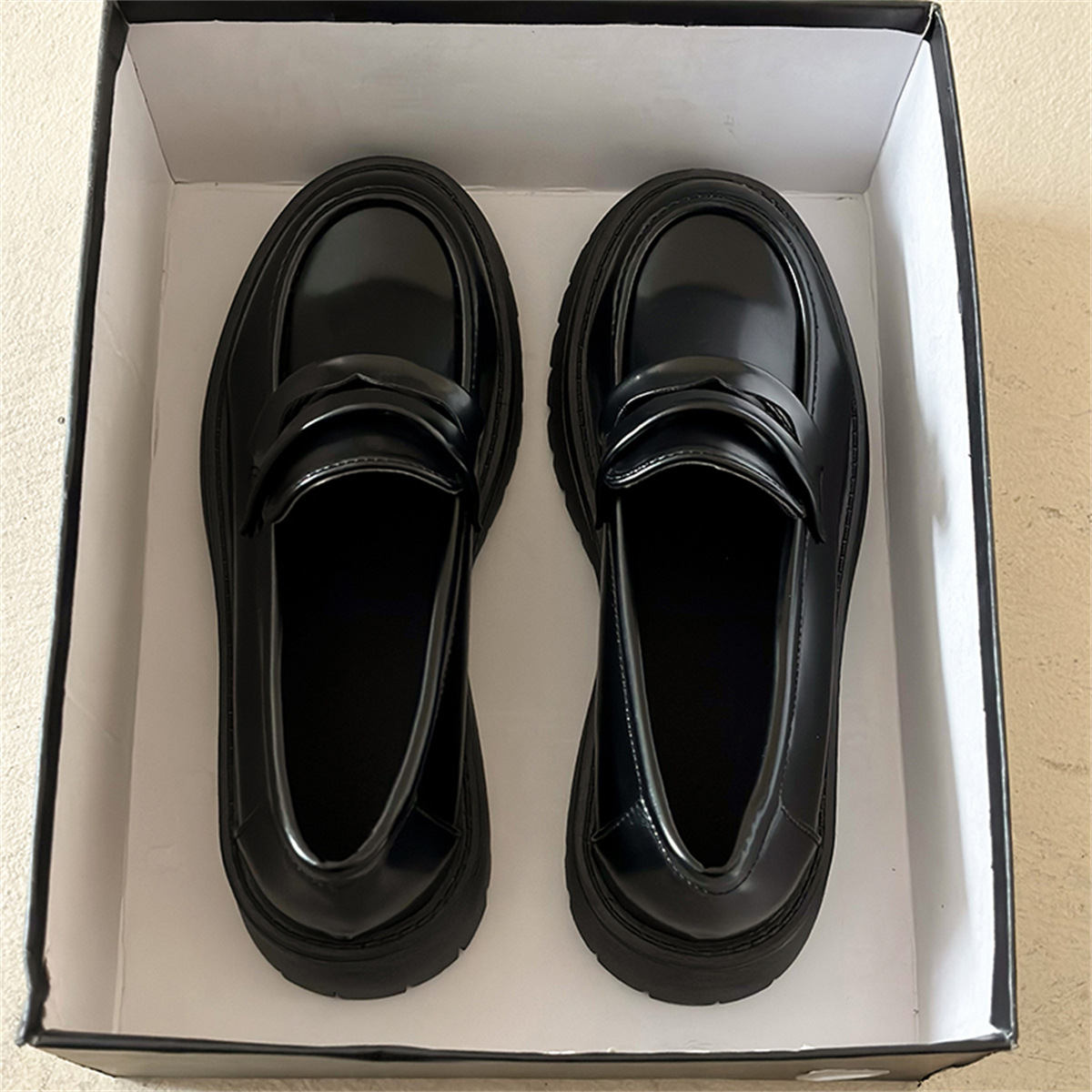 New Chunky Heel Platform British Style Leather Shoes Women foto 3