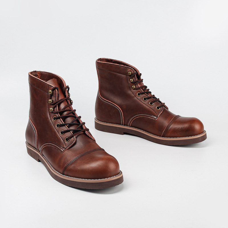 Retro Cowhide Martin Boots Men's Oil Wax Leather Military Boots Worker Boot foto 5