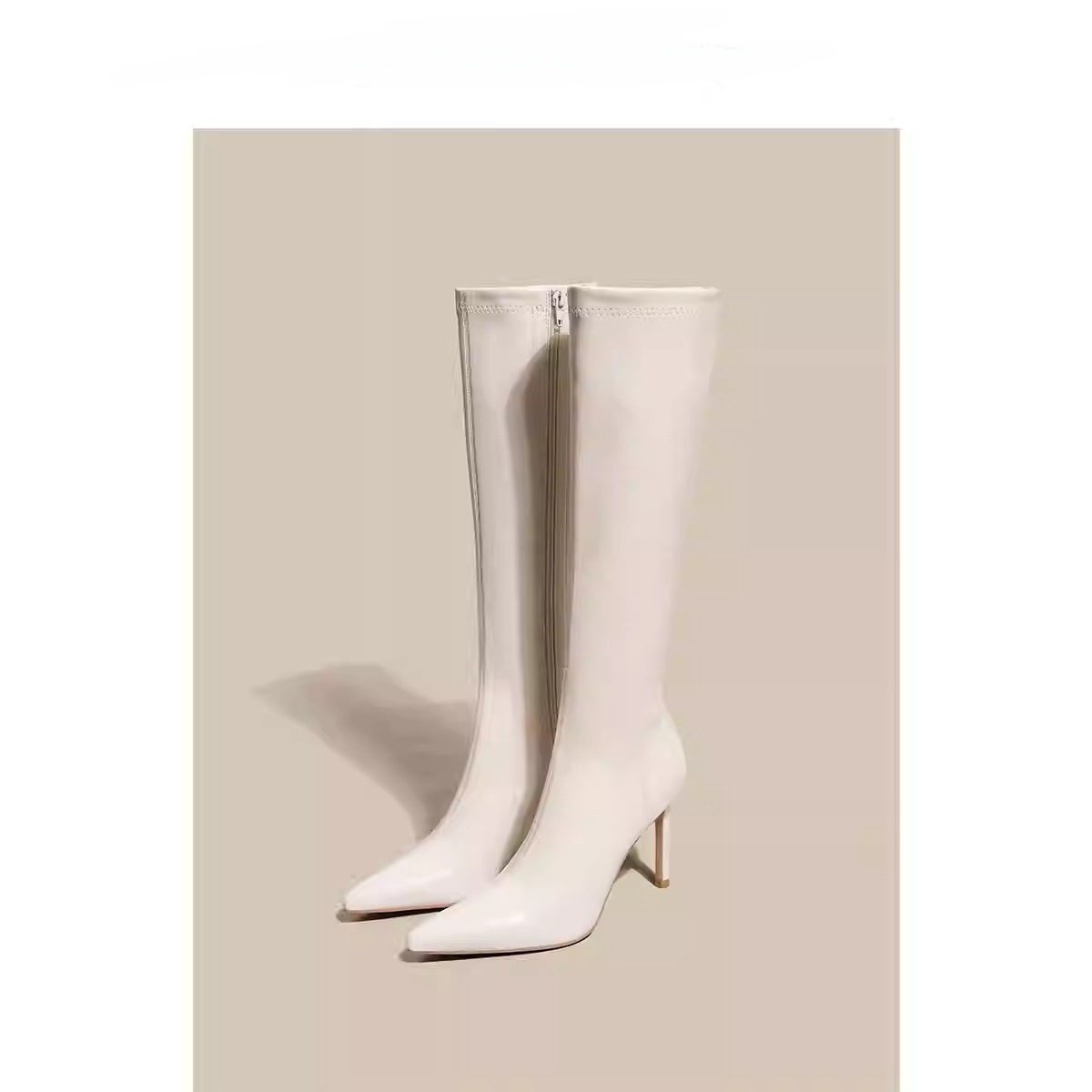 Womens Solid Color Casual White Pointedtoe Overtheknee Boots