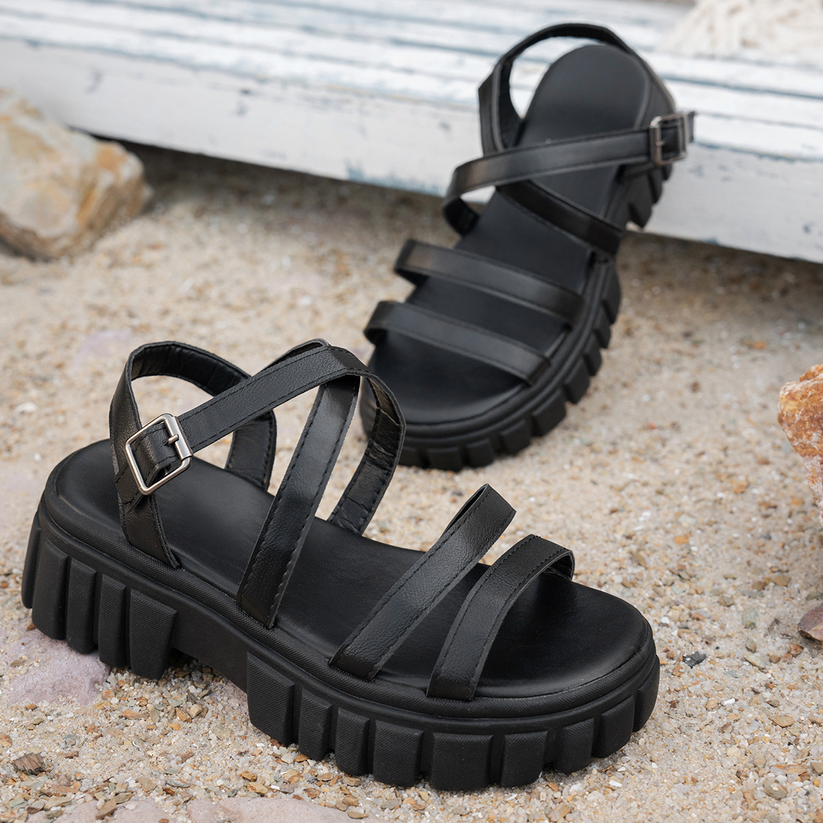 Platform All-match Hollowed-out Mid-heel Strappy Sandals foto 5