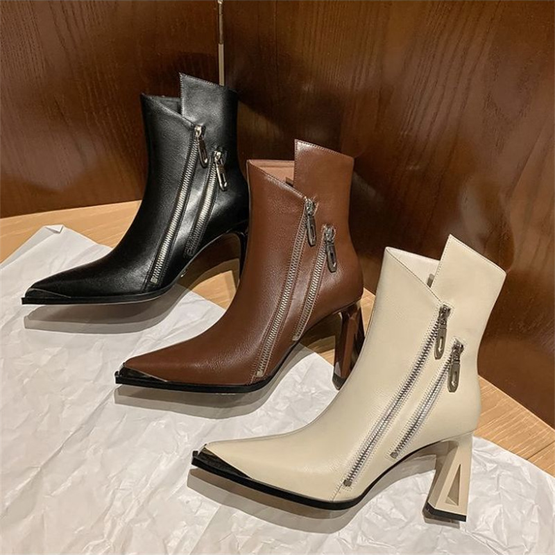 Womens Pointed-Toe Chunky-Heel Side-Zip Slimming Fashion Boots foto 2