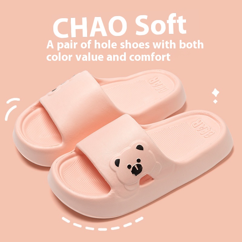 Cute Bear Home Slippers Summer Fashion Thick Bottom Non-slip Bathroom Slipper Women Men Couples Shoes foto 3