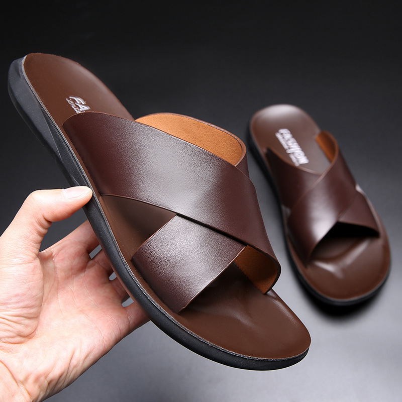 Men's Casual Soft Leather Soft Bottom Non-slip Slippers foto 5