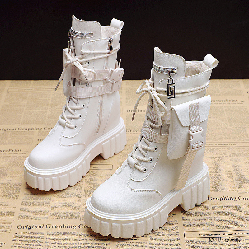 Platform Shoes Female Autumn And Winter Cotton Padded Height Increasing Insole Mid-calf Martin Boots foto 4