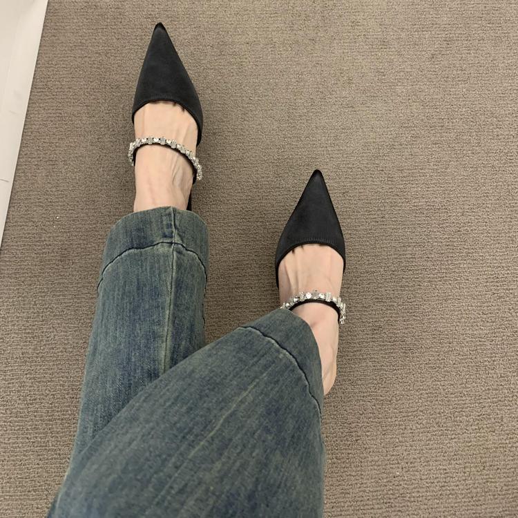 Rhinestone With Toe Box Half Slippers For Women foto 2