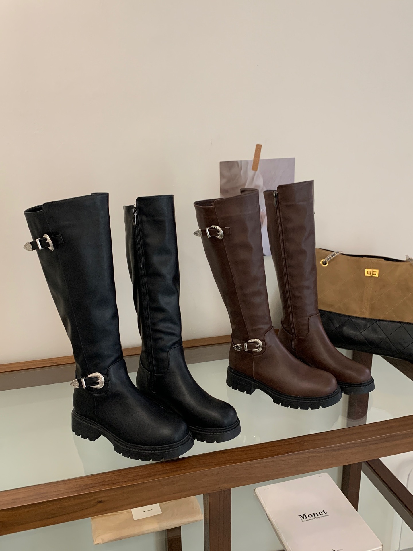 Vintage Women's Leather Belt Buckle Side-zip Fashion Boots foto 2