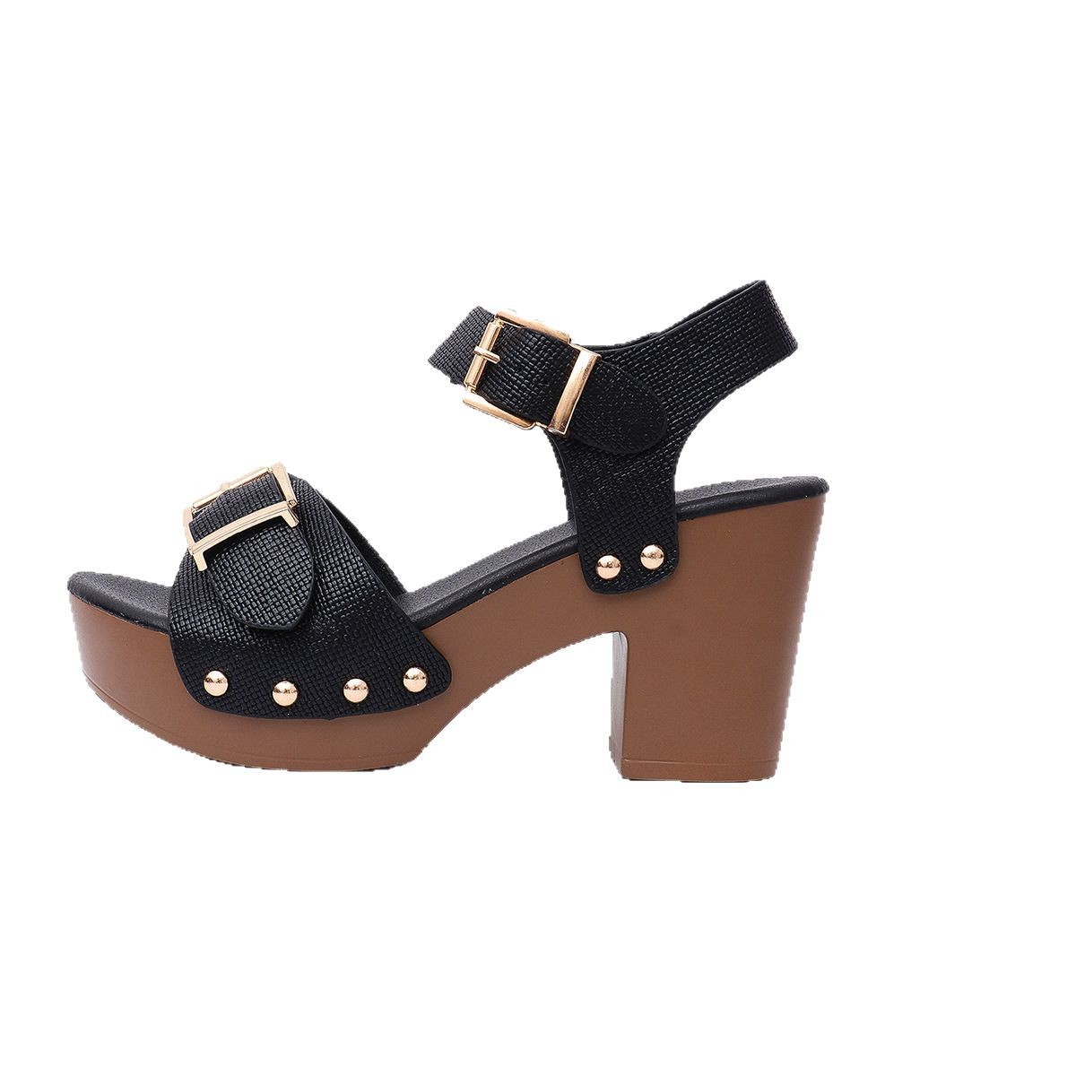Plus Size Thick High Heel Sandals With Buckle Rivet Buckle Sandals foto 4