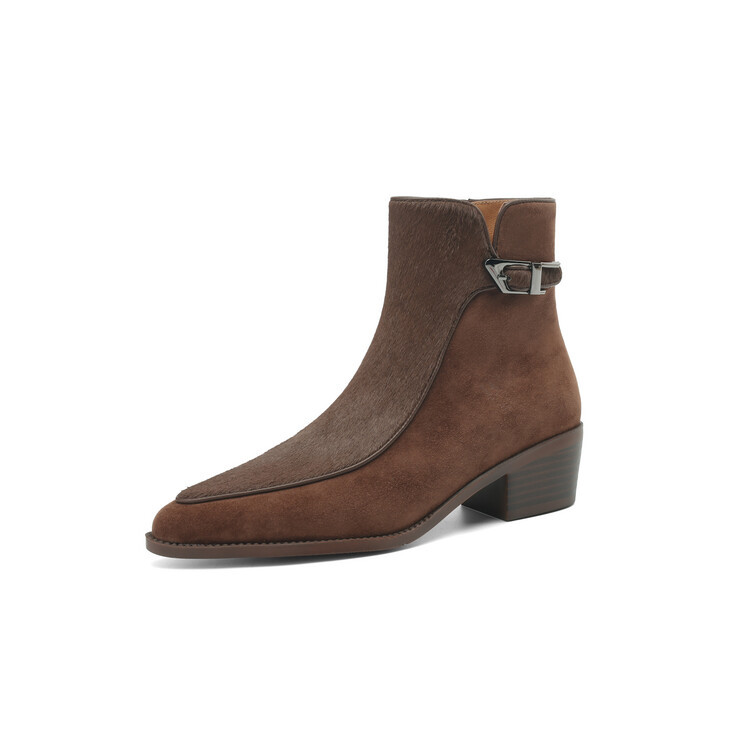 French High-end Suede Short Boots For Women, Autumn And Winter, Lined With Fleece, Genuine Leather foto 4