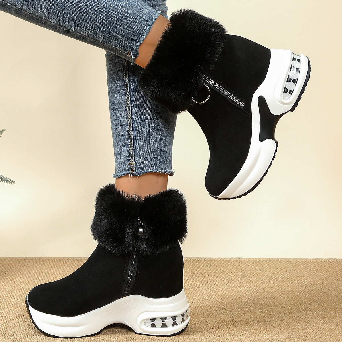 Womens Height-Enhancing Insulated Platform Fleece-Lined Ankle Boots foto 4