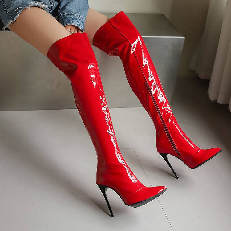 Womens Pointed-Toe Metal Stiletto Boots Elegant Versatile And Long-Style foto 5