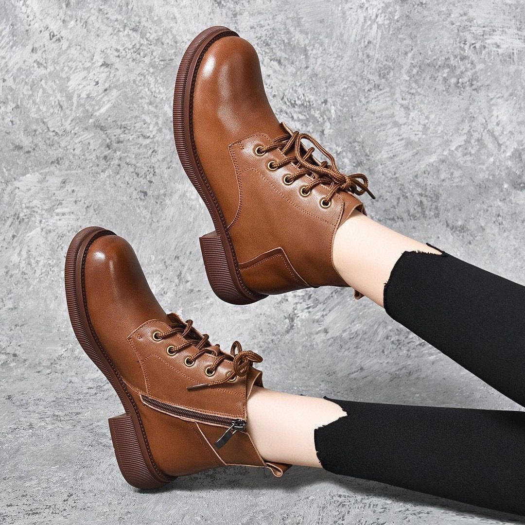 Real Soft Leather Platform Martin Boots Women's Autumn And Winter New Non-slip Western Style Slip-on Casual foto 3